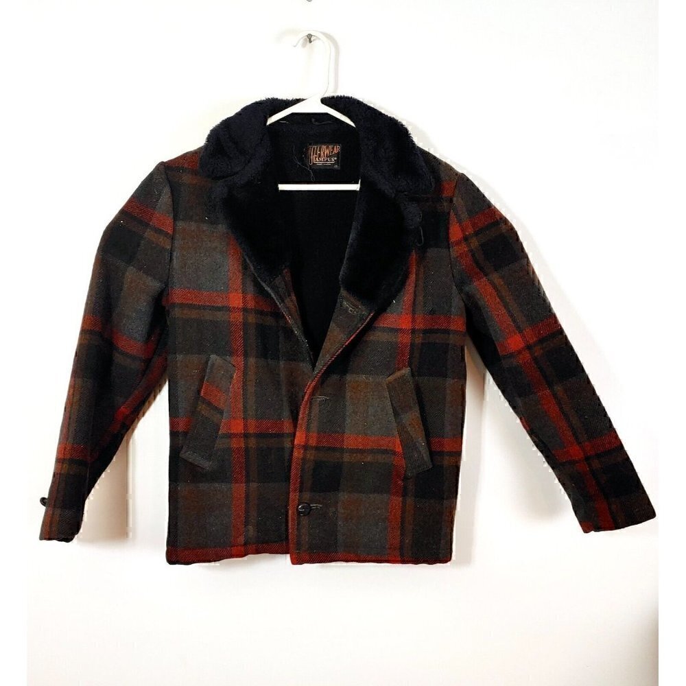 VTG Campus Men's 50s 60s Plaid Wool Sherpa Jacket size 38